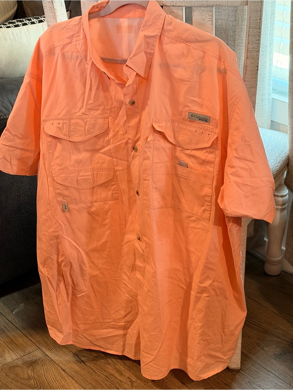 Columbia Men’s Short-Sleeve Fishing Shirt in Coral Peach
